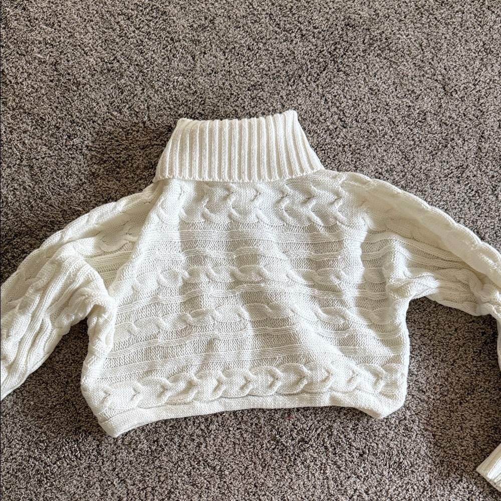 SHEIN Cream Cable Knit Turtleneck Sweater